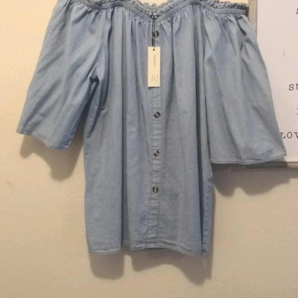 Beautiful Blue Jean off the Shoulder Top